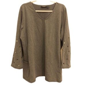 Susan Graver Womens Gray Weekend French Terry Tunic top Size XL grommets
